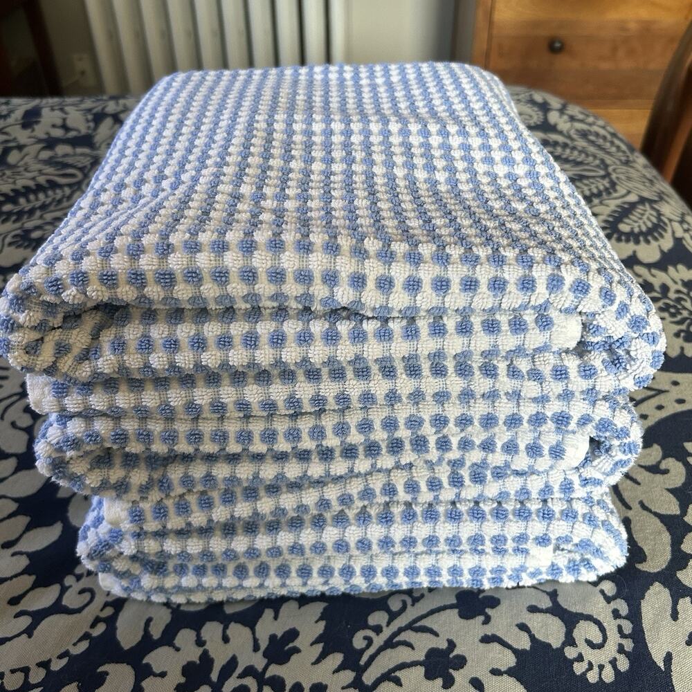Annie Selke Pine Cone Hill Ceylon Towels Lot of 3 Large Bath French Blue White